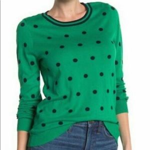 J.Crew Kelly Green Navy Polka Dot Pullover Sweater